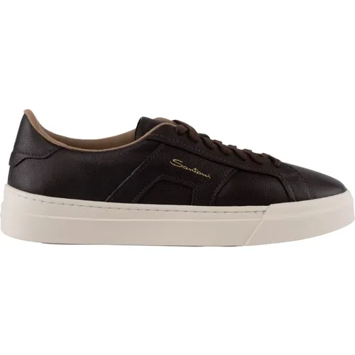 Leather Sneakers with Logo , male, Sizes: 6 1/2 UK, 9 1/2 UK, 9 UK, 8 1/2 UK, 10 UK, 6 UK, 7 UK, 8 UK - Santoni - Modalova