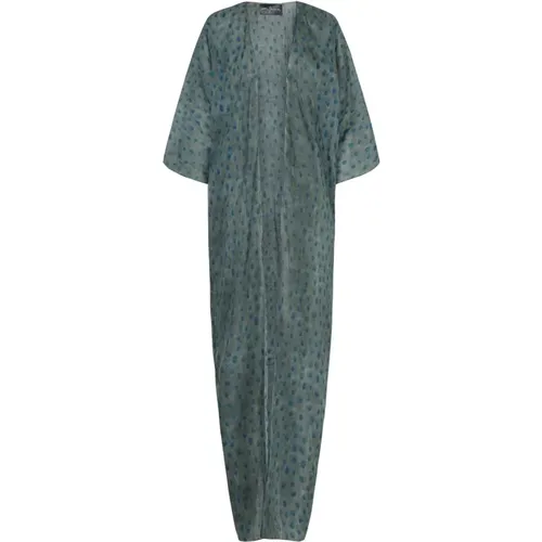 Lange Ramie Kimono Jacke Print , Damen, Größe: L - Cortana - Modalova
