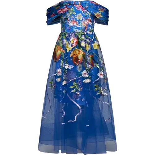 Floral Print Off-Shoulder A-Line Dress , female, Sizes: XL, 5XL, 3XL - Marchesa - Modalova