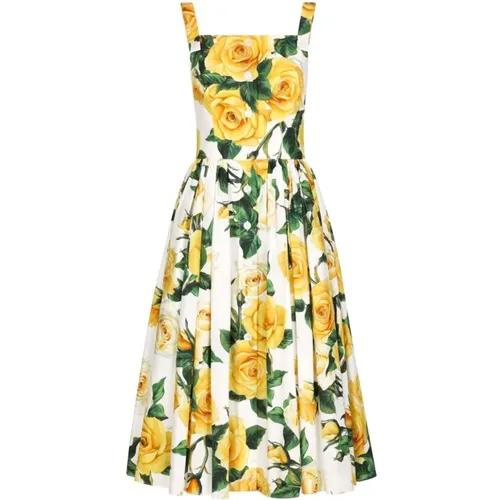 Floral Print Midi Dress , female, Sizes: S - Dolce & Gabbana - Modalova