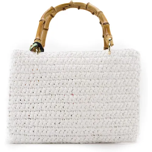 Weiße Shopper-Tasche mit Bambusgriff , Damen, Größe: ONE Size - Chica London - Modalova