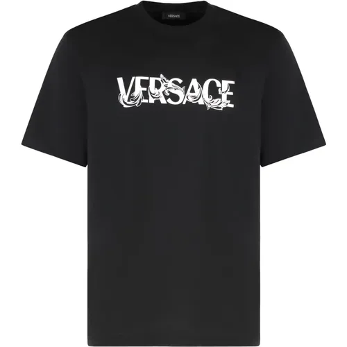 T-Shirts, male, , Size: M Printed Logo Cotton T-shirt - Versace - Modalova