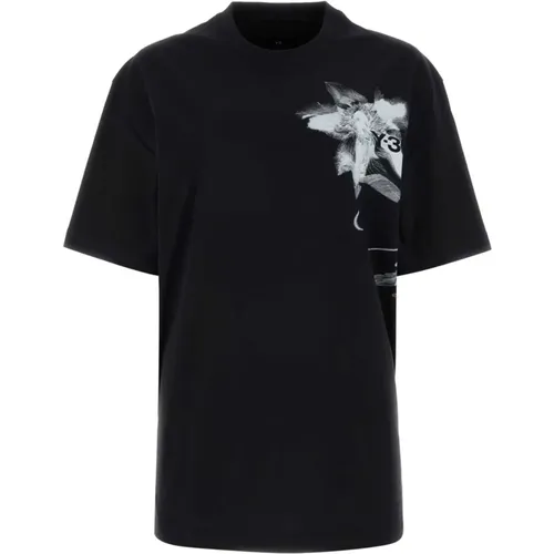 Schwarzes Oversize Baumwoll T-Shirt,Grafisches Kurzarm T-Shirt - Y-3 - Modalova
