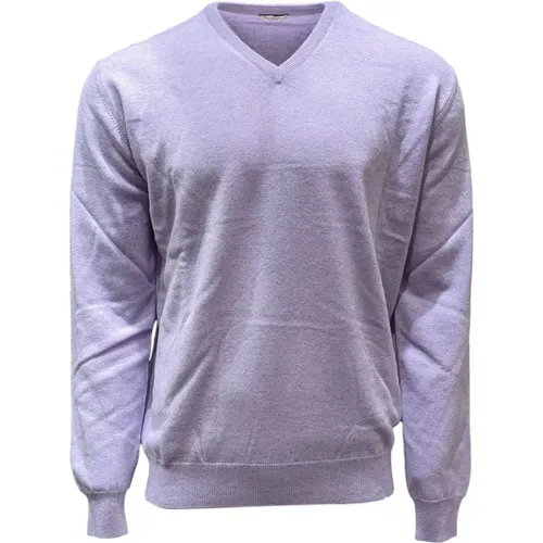 Cashmere Knitwear, male, , Size: 2XL Cashmere V-Neck Lavender Sweater - Ferrante - Modalova