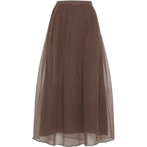 Silk Pleated Skirt with Monili Chain Detail , female, Sizes: 3XS - BRUNELLO CUCINELLI - Modalova