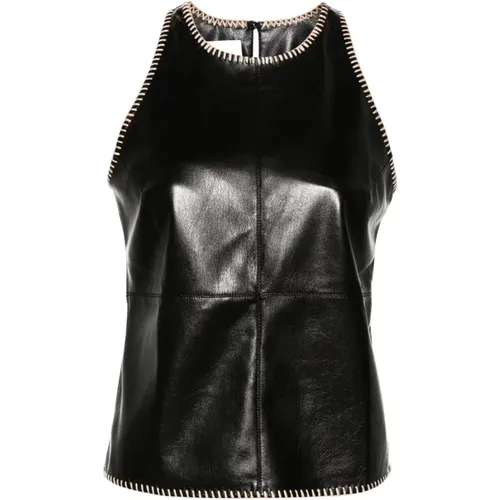 Faux Leather Raffia Trim Top , female, Sizes: M - Nanushka - Modalova