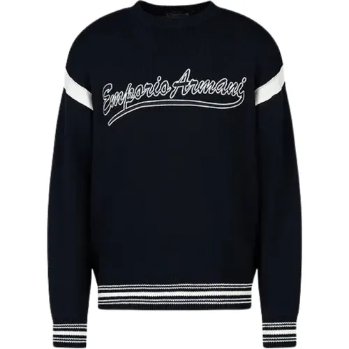 Navy Ribbed Pullover Sweater , male, Sizes: M, XL, L - Emporio Armani - Modalova