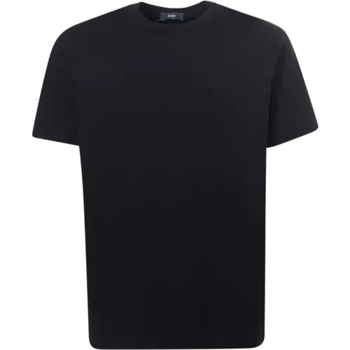 Schwarzes T-Shirt mit Rundhalsausschnitt und Logo - Herno - Modalova