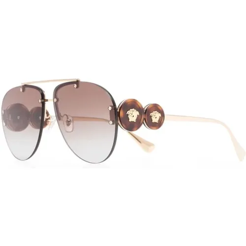 Gold Sunglasses with Original Case , female, Sizes: 63 MM - Versace - Modalova