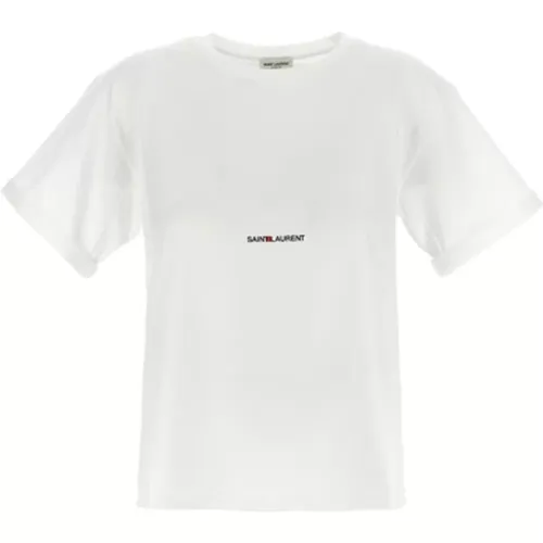 Weißes Baumwoll-Logo-T-Shirt - Saint Laurent - Modalova