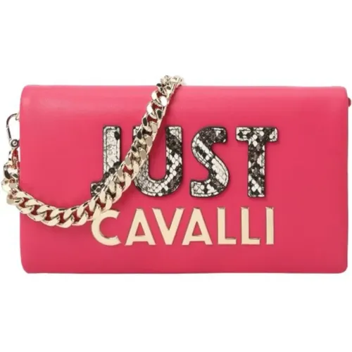 Cross Body Bags, female, , Size: ONE SIZE Fuchsia Chain Shoulder Bag with Logo - Just Cavalli - Modalova