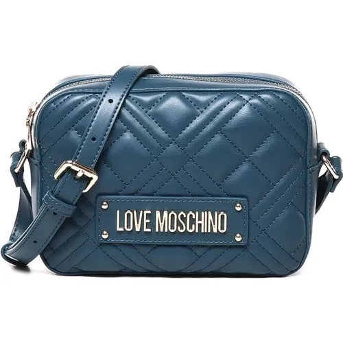 Cross Body Bags, female, , Size: ONE SIZE Quilted Teal Shoulder Bag with Zip - Love Moschino - Modalova