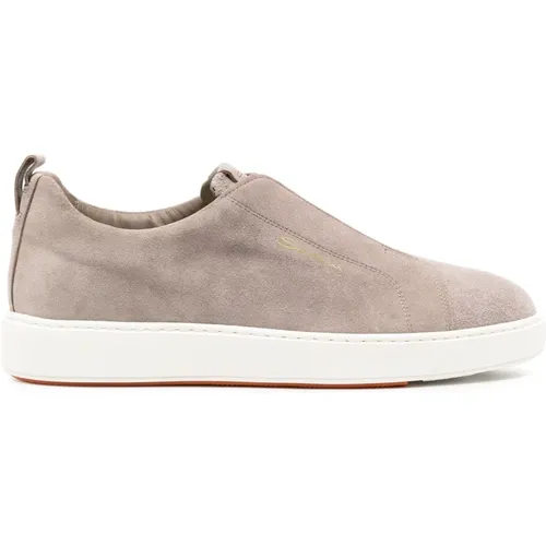 Grey Suede Slip-On Sneakers , male, Sizes: 5 1/2 UK, 6 UK - Santoni - Modalova