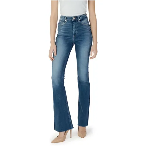 Blaue einfarbige Jeans mit Reißverschluss und Knopfverschluss für Frauen , Damen, Größe: W25 L33 - Guess - Modalova