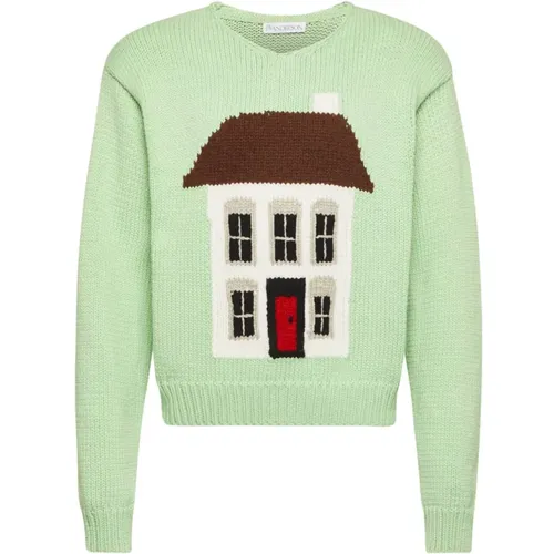 V-neck Knitwear, male, , Size: L Sweater with House Motif - JW Anderson - Modalova