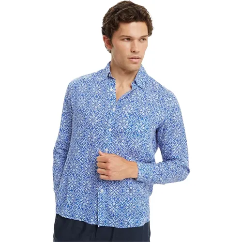 Mediterranean Tile Print Linen Shirt , male, Sizes: S, L, M, XL - Peninsula - Modalova