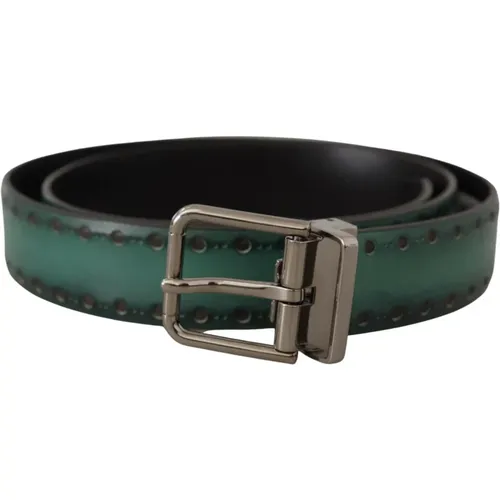 Belts, male, , Size: 90 CM Giotto Leather Silver Metal Buckle Belt - Dolce & Gabbana - Modalova