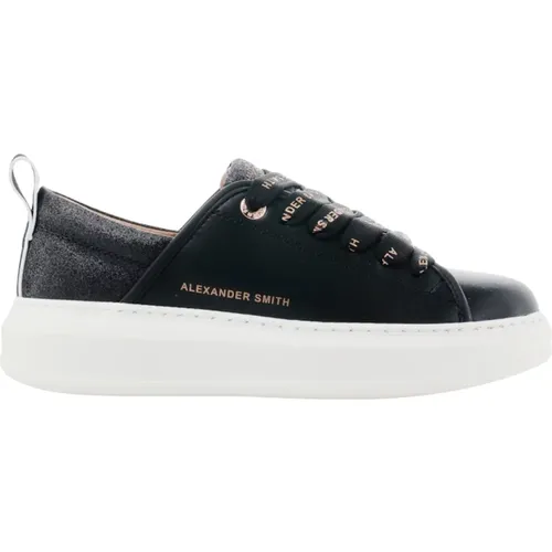 Schwarze vegane Ledersneaker , Damen, Größe: 37 EU - Alexander Smith - Modalova