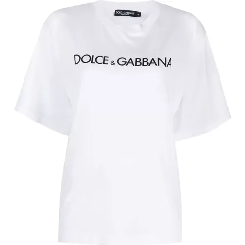 Cotton Women`s T-Shirt with Printed Logo , female, Sizes: L, S, XS, M - Dolce & Gabbana - Modalova