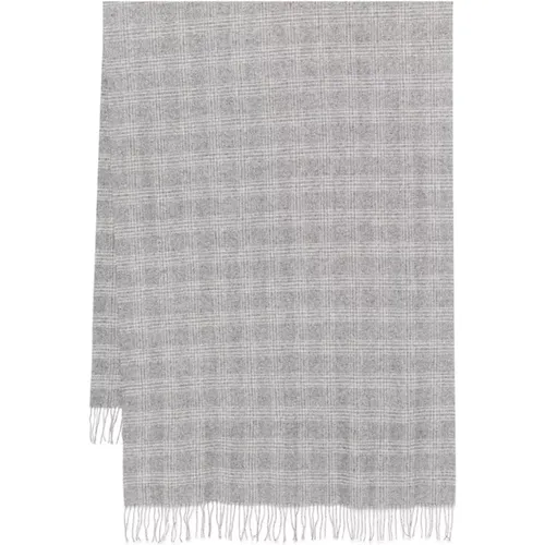 Winter Scarves, female, , Size: ONE SIZE Grey Check Pattern Fringed Scarf - BRUNELLO CUCINELLI - Modalova