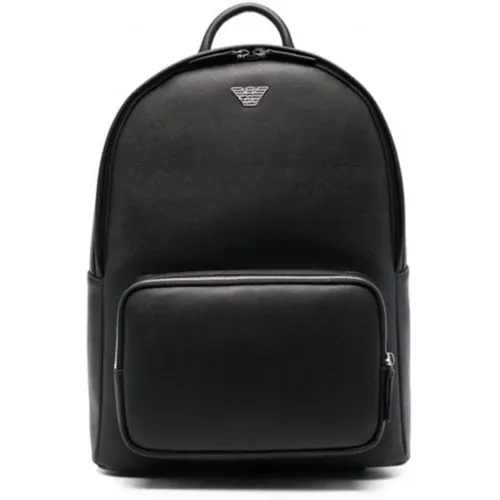 Schwarzer Leder-Rucksack mit Adler-Logo - Emporio Armani - Modalova