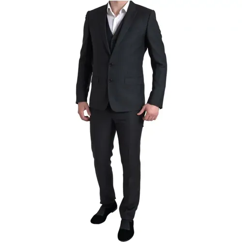 Single Breasted Suits, male, , Size: S Classic Slim-Fit 3-Piece Suit - Dolce & Gabbana - Modalova