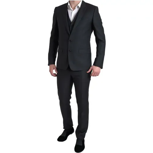 Klassischer Schwarzer Slim-Fit 3-Teiliger Anzug - Dolce & Gabbana - Modalova