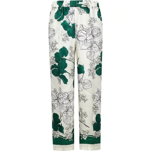 Slim-fit Trousers, female, , Size: M Green Flower Print Silk Trousers - P.a.r.o.s.h. - Modalova