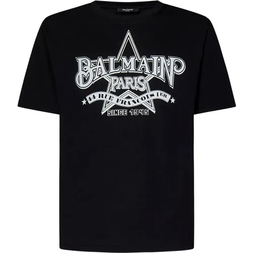Schwarzes T-Shirt mit Western-Print , Herren, Größe: S - Balmain - Modalova