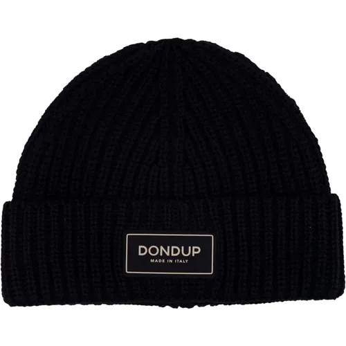 Beanies, male, , Size: ONE SIZE Ribbed wool hat with fabric logo. Italian made - Dondup - Modalova