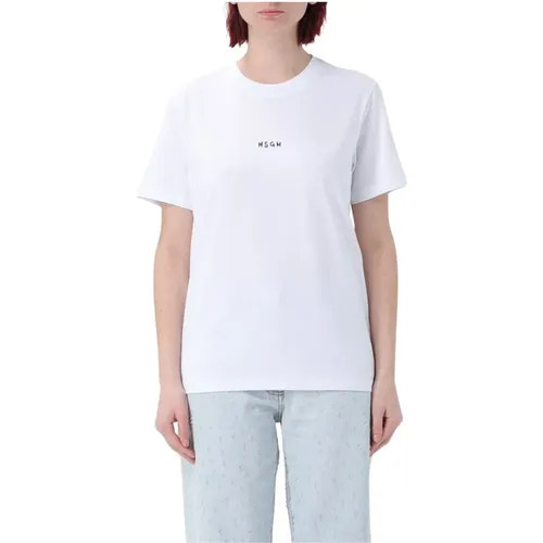 Weißes T-Shirt mit Frontlogo-Druck - Msgm - Modalova