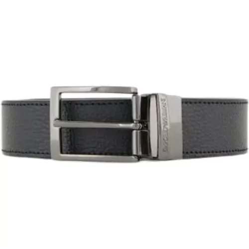 Belts, male, , Size: ONE SIZE Reversible Leather Belt with Logo Buckle - Emporio Armani - Modalova