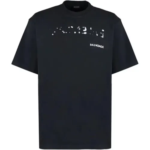 Distressed Logo T-Shirt in , male, Sizes: M - Balenciaga - Modalova