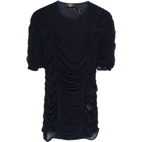 Short Dresses, female, , Size: XS Blue Mesh Short Sleeve Crew Neck - Mugler - Modalova