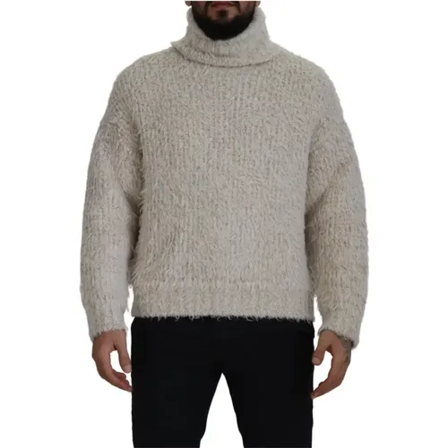 Turtlenecks, male, , Size: S Cream Wool Knit Turtleneck Pullover Sweater - Dolce & Gabbana - Modalova