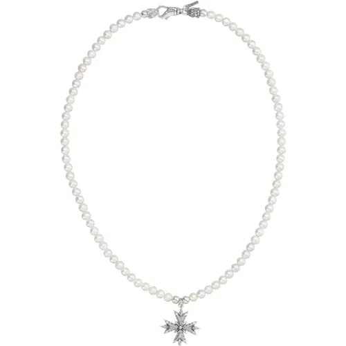 Necklaces, unisex, , Size: ONE SIZE Pearl Crest Cross Necklace Silver - Emanuele Bicocchi - Modalova