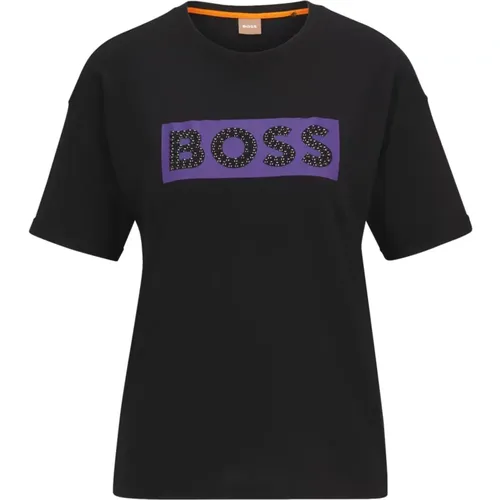 Slim Fit Cotton T-Shirt with Decorated Logo , female, Sizes: M, XS, S - Hugo Boss - Modalova