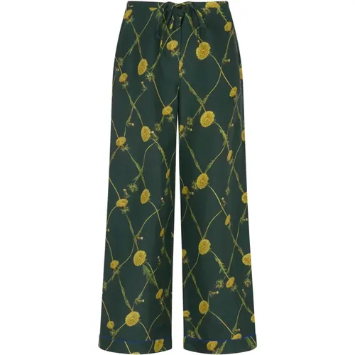 Wide Trousers, female, , Size: M Silk Pyjama Trousers with Dandelion Print - Burberry - Modalova