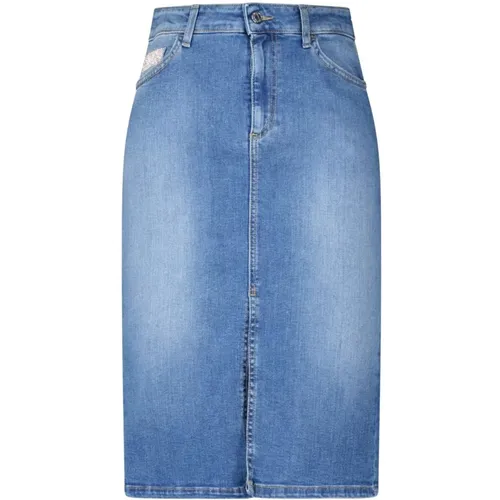 Denim Midi Rock mit Strassdetails , Damen, Größe: W28 - Liu Jo - Modalova