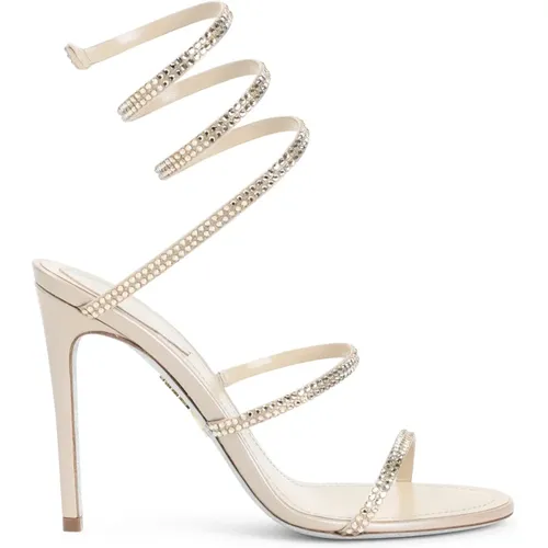 High Heel Sandals, female, , Size: 8 1/2 US Elegant Strass Sandals in Nude & Neutrals - René Caovilla - Modalova