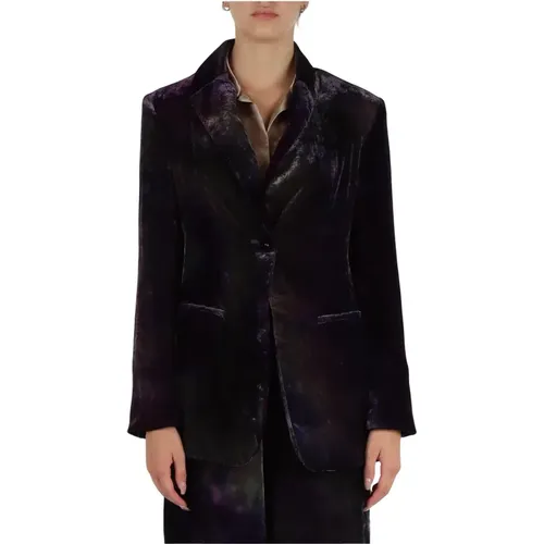 Velvet single-breasted jacket with tie-dye , female, Sizes: XS, L, M, S - Maliparmi - Modalova