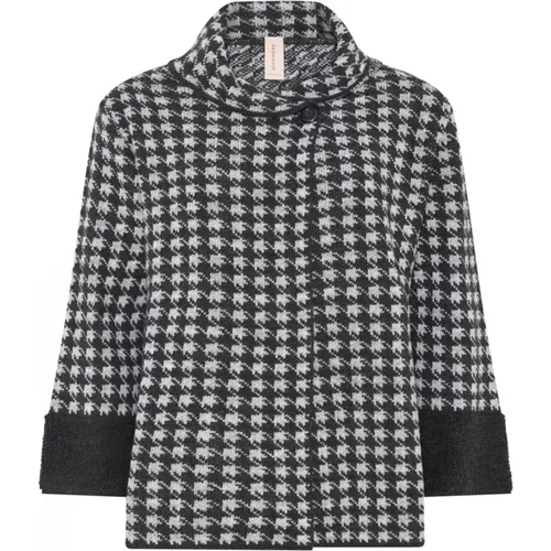 Checked Wool Cape Cardigan Charcoal , female, Sizes: M - Skovhuus - Modalova