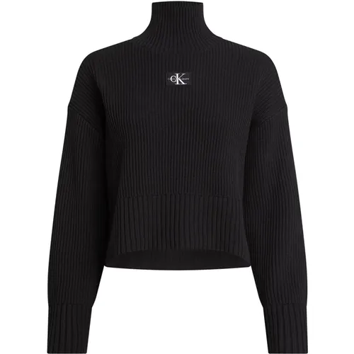Schwarze Sweaters - Kurzer Pullover , Damen, Größe: M - Calvin Klein - Modalova