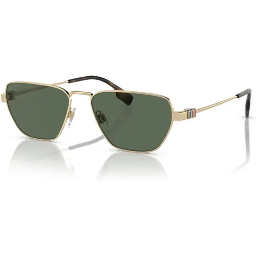 Sunglasses, male, , Size: 56 MM Stylish Sunglasses in Light Gold/Dark Green - Burberry - Modalova