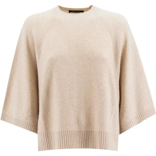 Round-neck Knitwear, female, , Size: XS Wool-Silk Sequin Cape - Fabiana Filippi - Modalova