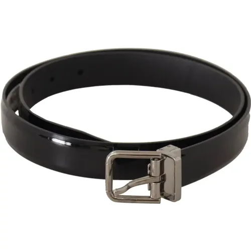 Belts, male, , Size: 85 CM Leather Belt with Silver Buckle - Dolce & Gabbana - Modalova