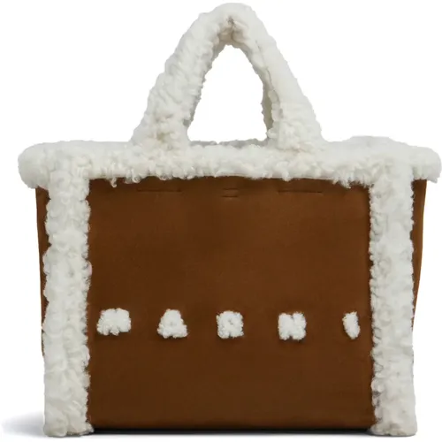 Suede Tote Bag with Shearling , unisex, Sizes: ONE SIZE - Marni - Modalova