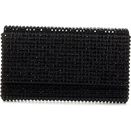 Clutches, female, , Size: ONE SIZE Silk Satin Crystal Clutch - Amina Muaddi - Modalova