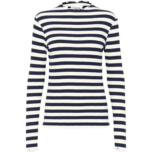 Striped Long Sleeve Top with Crinkled Edges , female, Sizes: L, S, 2XL, XS, 2XS, XL, M - Karen by Simonsen - Modalova