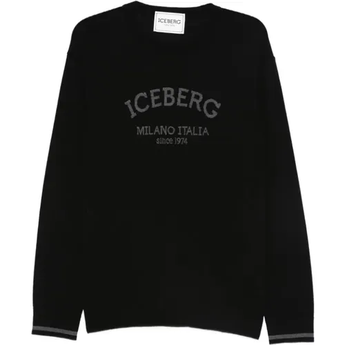 Round-neck Knitwear, male, , Size: XL Wool Embroidered Sweater - Iceberg - Modalova